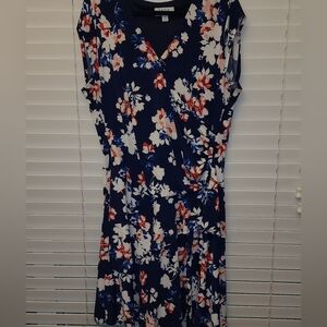 Elle Figure Flattering Navy Floral Dress XXL